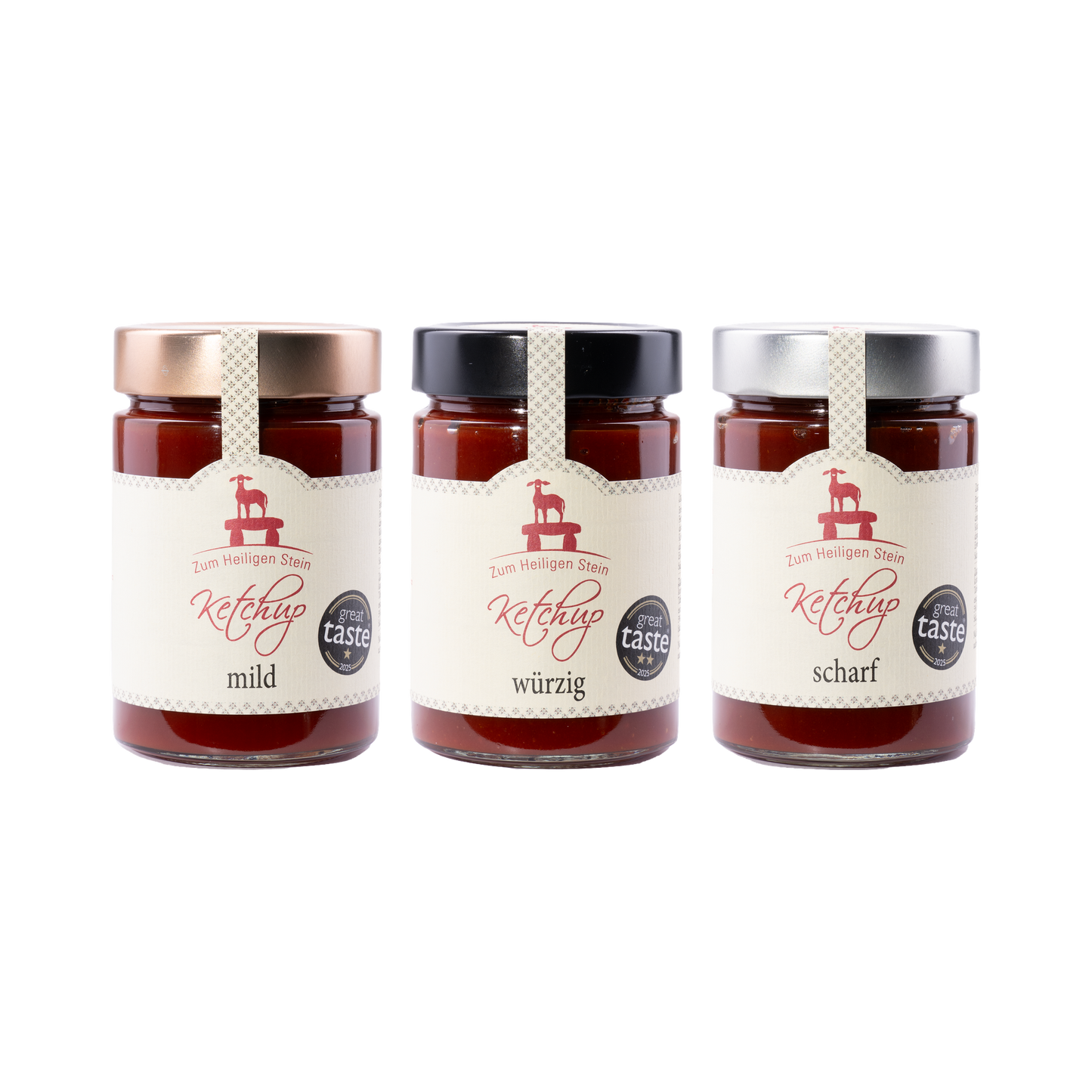 Ketchup-Probierset 3 × 400 g – mild, würzig, scharf