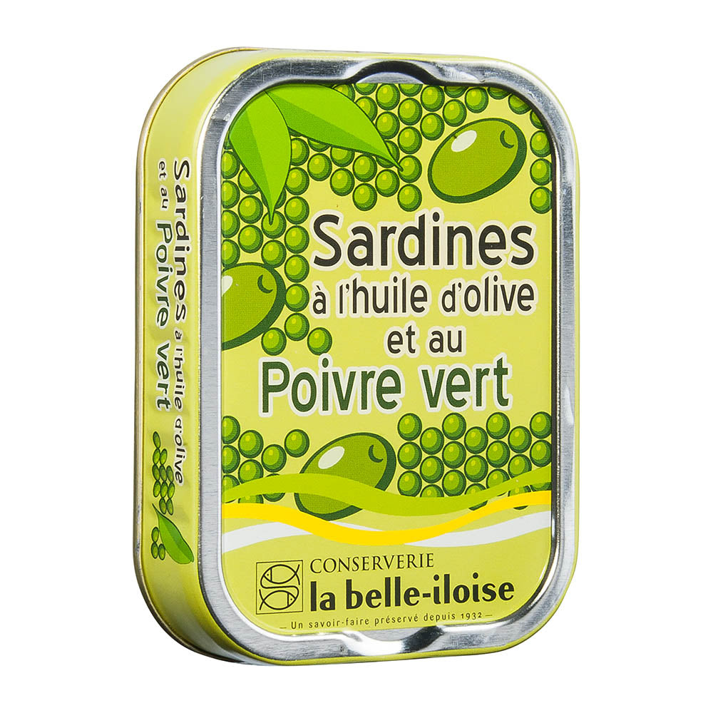 La belle iloise Ölsardinen mit grünem Pfeffer