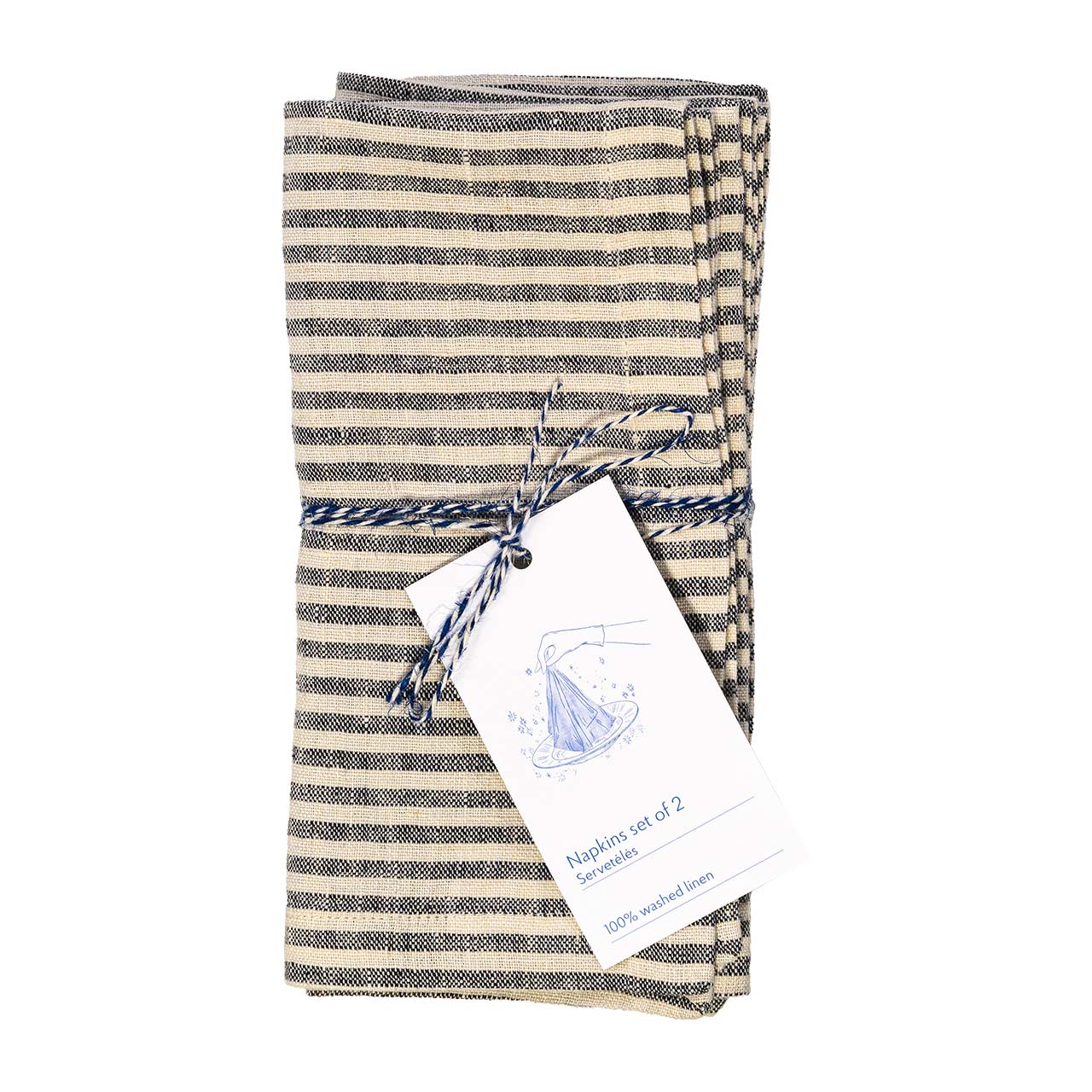 Linen Tales Leinen Servietten Thin Black Stripes 2er Set