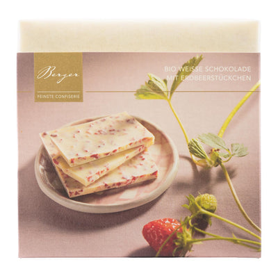 White chocolate with strawberry pieces