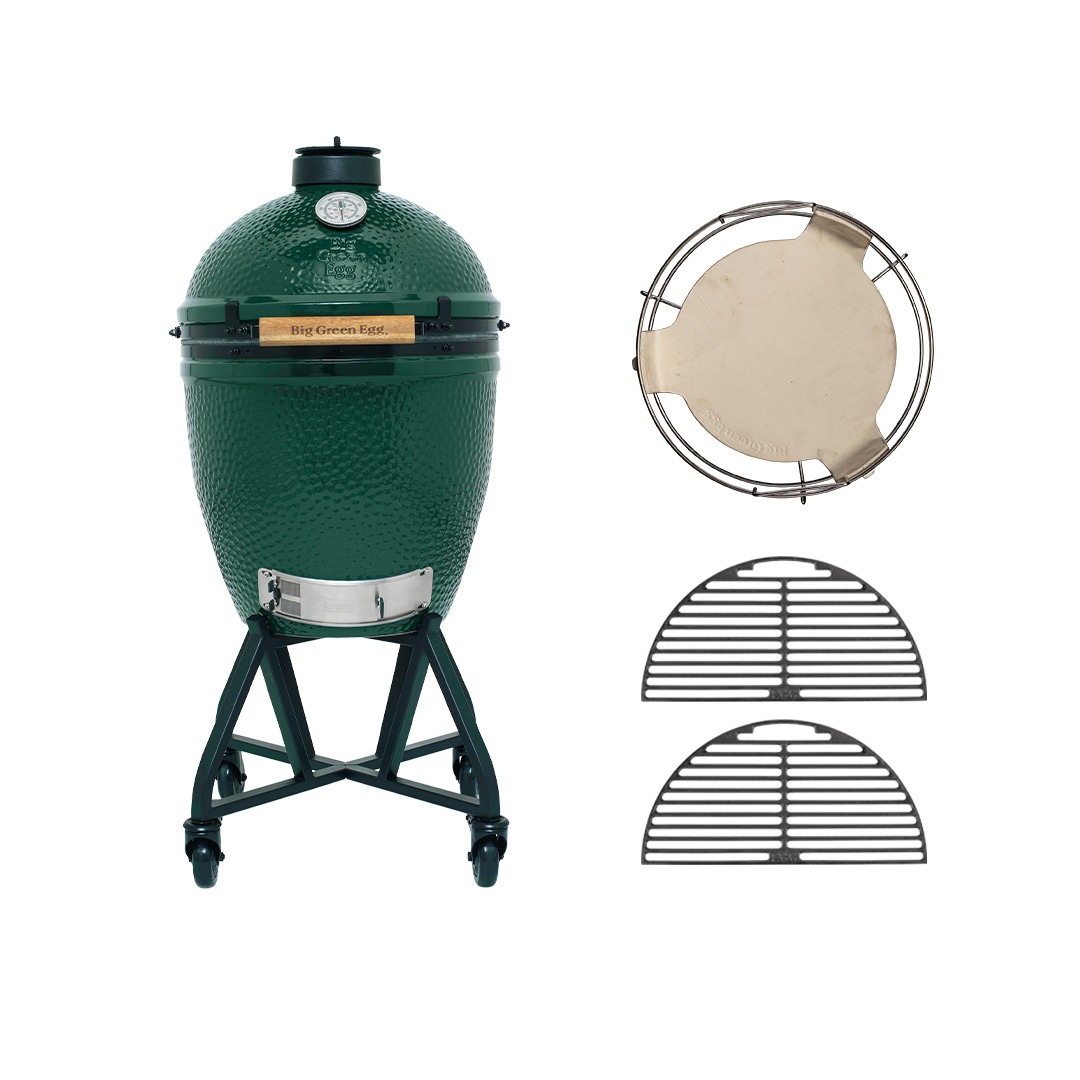 Big Green Egg Large Starter-Paket 2026 (ALHD4): Keramikgrill auf intEGGrated Nest+Handler mit Dual Zone Deflector Kit und zwei halbrunden Gusseisenrosten