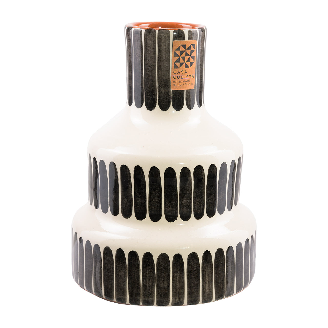 Casa Cubista  Keramik Stufen Vase  schwarz-weiß