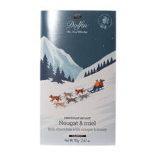Dolfin Vollmilchschokolade mit Nougat und Honig, 70-g-Tafel mit Hundeschlitten-Motiv