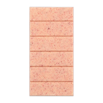 Dolfin weiße Schokolade mit Himbeeren, Rückseite der Tafel mit Himbeerstückchen