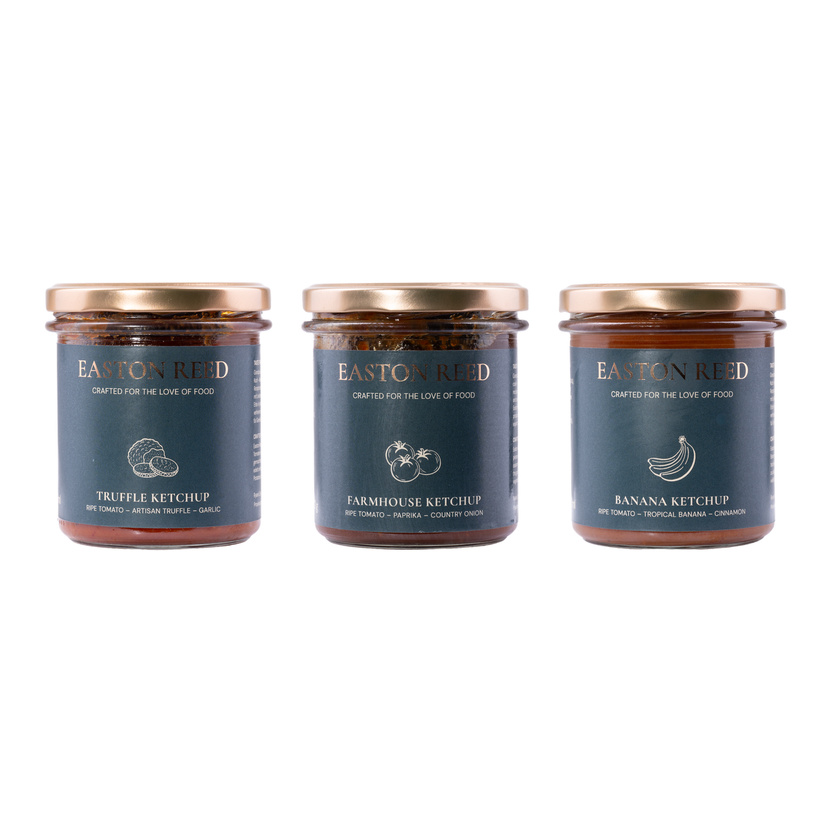 Easton Reed Gourmet-Ketchup-Trio: Truffle, Farmhouse und Banana Ketchup