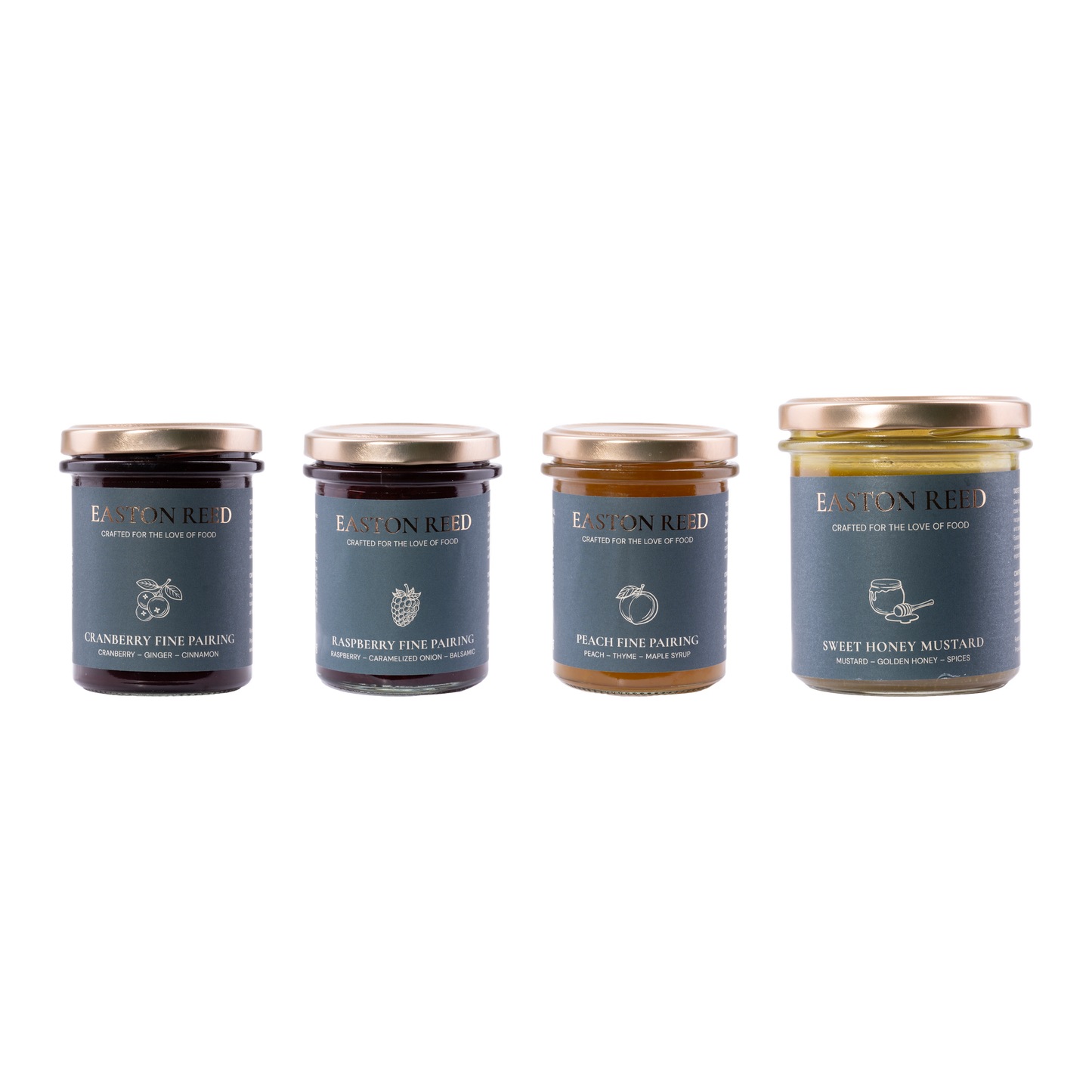 Easton Reed Käsebrett-Quartett: Cranberry, Raspberry und Peach Fine Pairing mit Sweet Honey Mustard