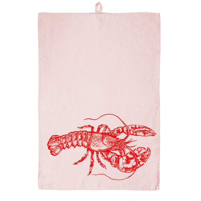 Linen Tea Towel Pink - Lobster