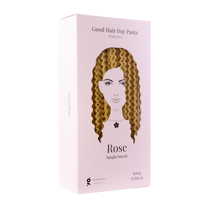 Rose lunghi bucati – Good Hair Day Pasta von Greenomic Delikatessen, Packung seitlich