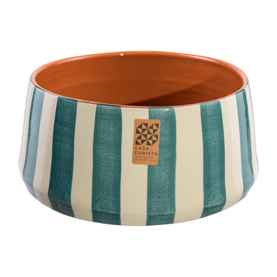Keramikschale hoch – bold stripes teal