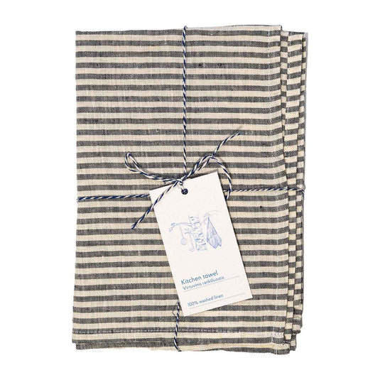 Linen Tales  Leinen Geschirrtuch  Thin Black Stripes