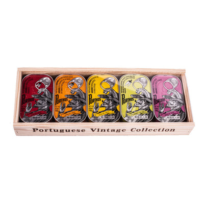 Sardinendosen Geschenk in Holzkiste – 5 x 125g